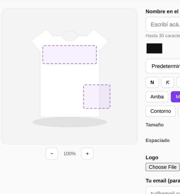 Zonas editables marcadas sobre la foto del producto, antes de personalizar